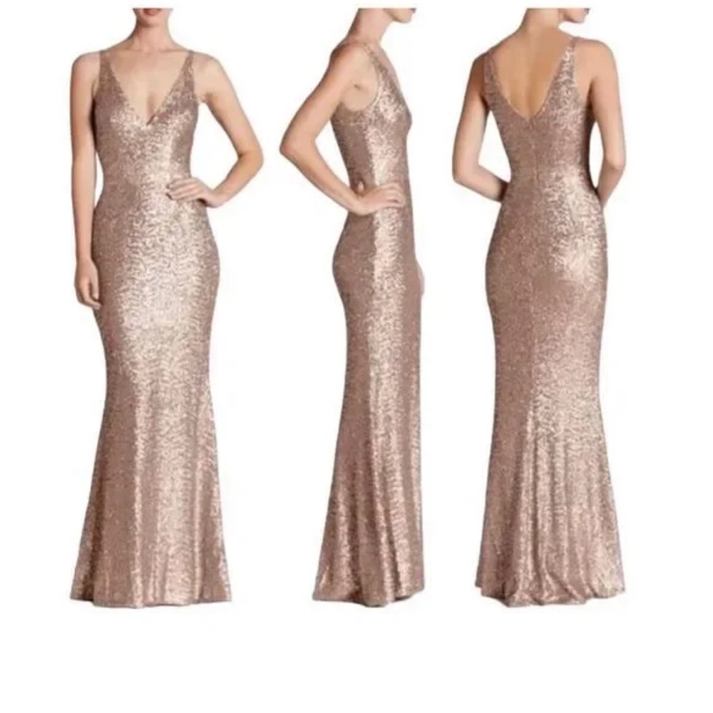 Dress the Population Gold Sequin V-Neck Gown Size Small
